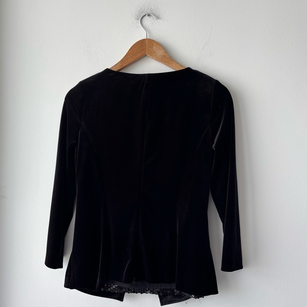 Vintage Jackie Jon Blouse Black Velvet Sequin 3/4 Sleeve Twofer Womens 4 Formal - Picture 2 of 9